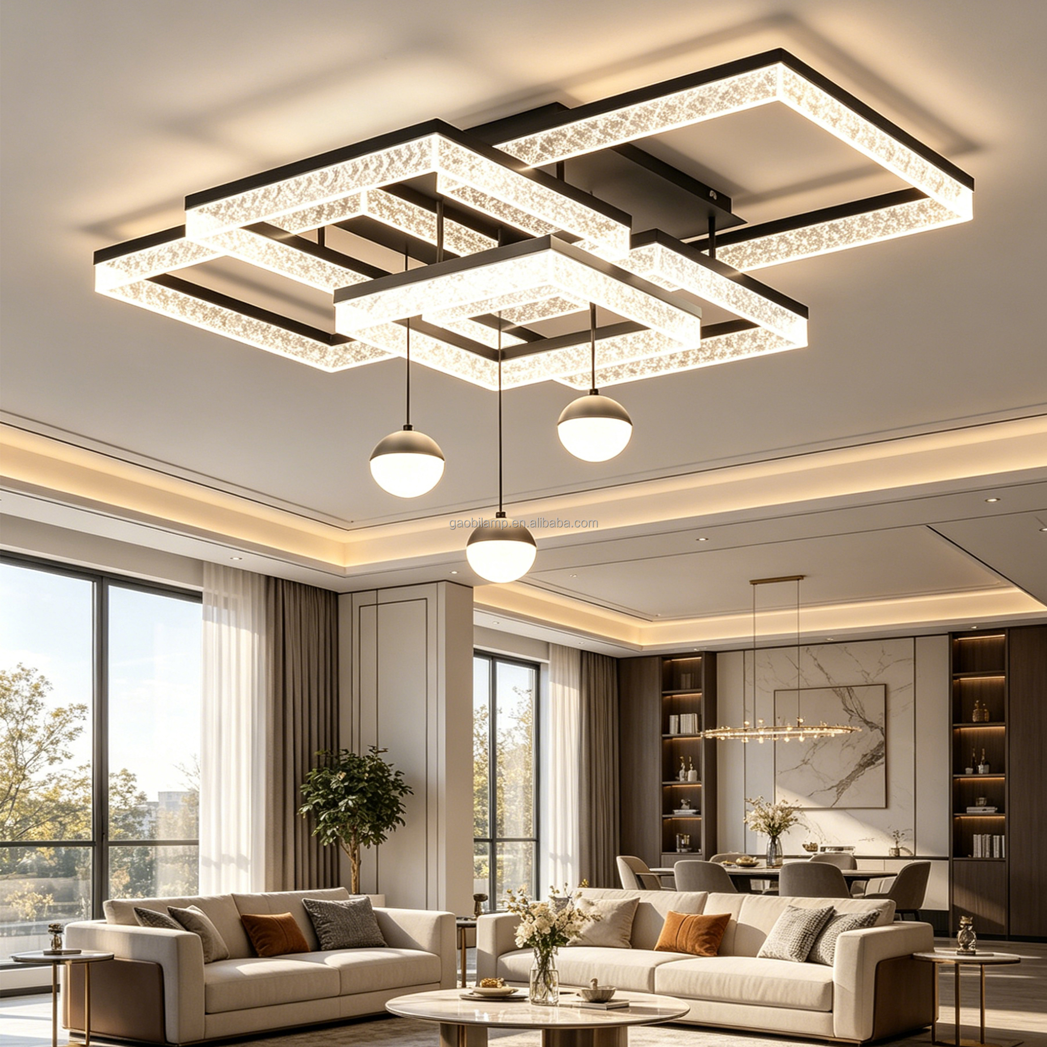 Modern Luxury LED Ceiling Light Geometric Square Ceiling Lamp Decoration Dimmable Home Lighting for Living Room
