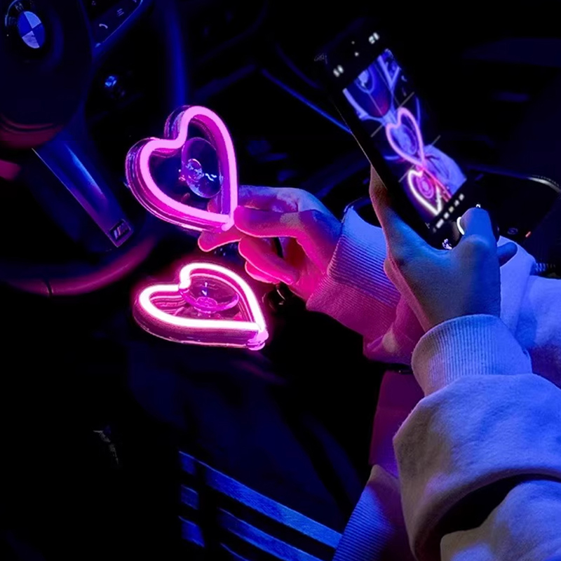 Car Triangle/Rear Window Heart LED Neon Light - USB Powered, Ambient Interior Decor, Multiple Color Options