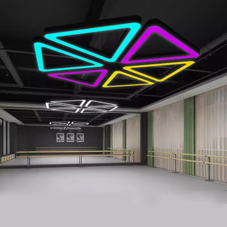 LED Triangle Linear Lights 110V-230V Metal Office Hexagonal Chandelier Hanging Lamp Acrylic Commercial Decorative Pendant Light