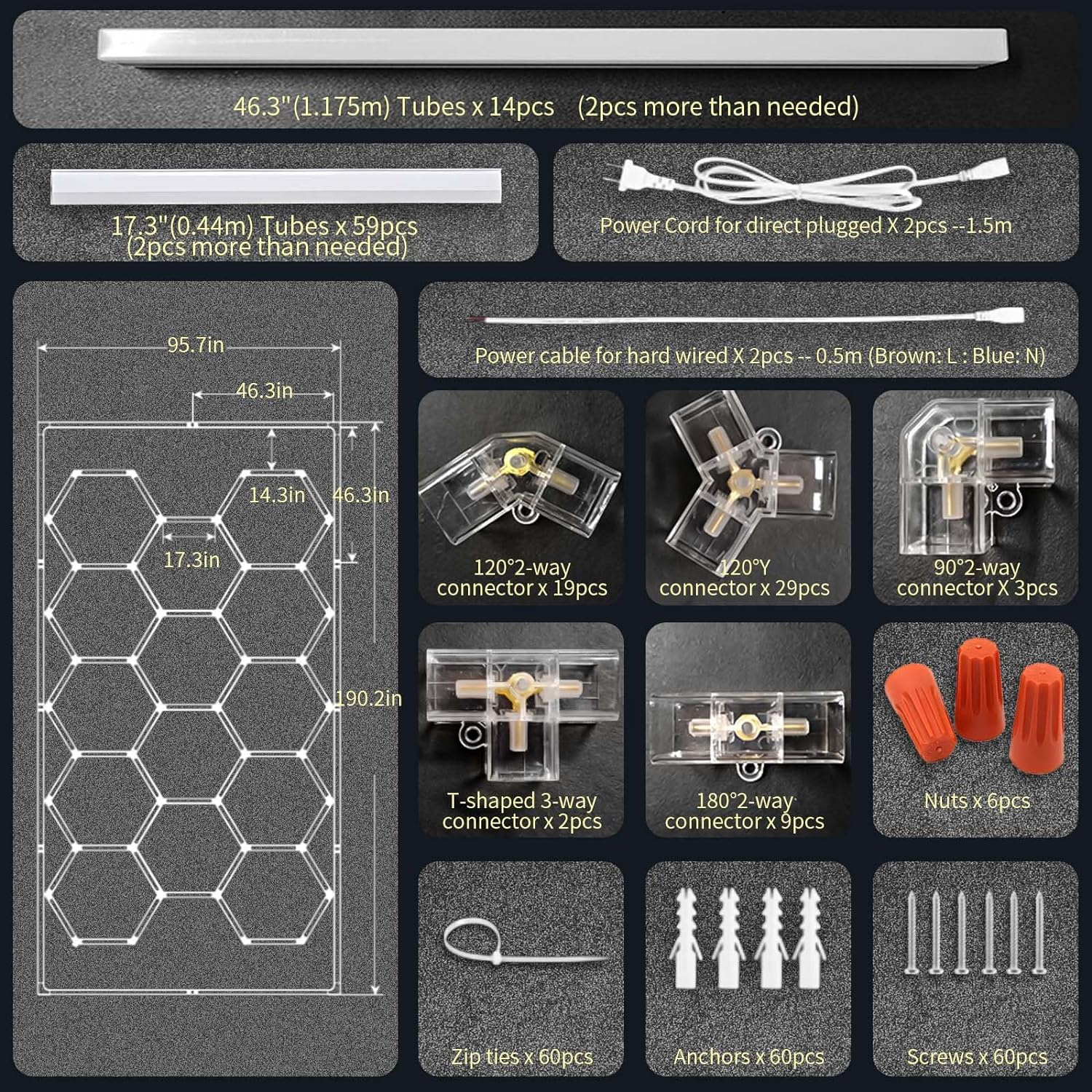 Car Detailing Led Garage Light,14 Hexagonal Grid Systems Led Shop Lights for Garage/ Workshop with White Border, AC 100V/220V