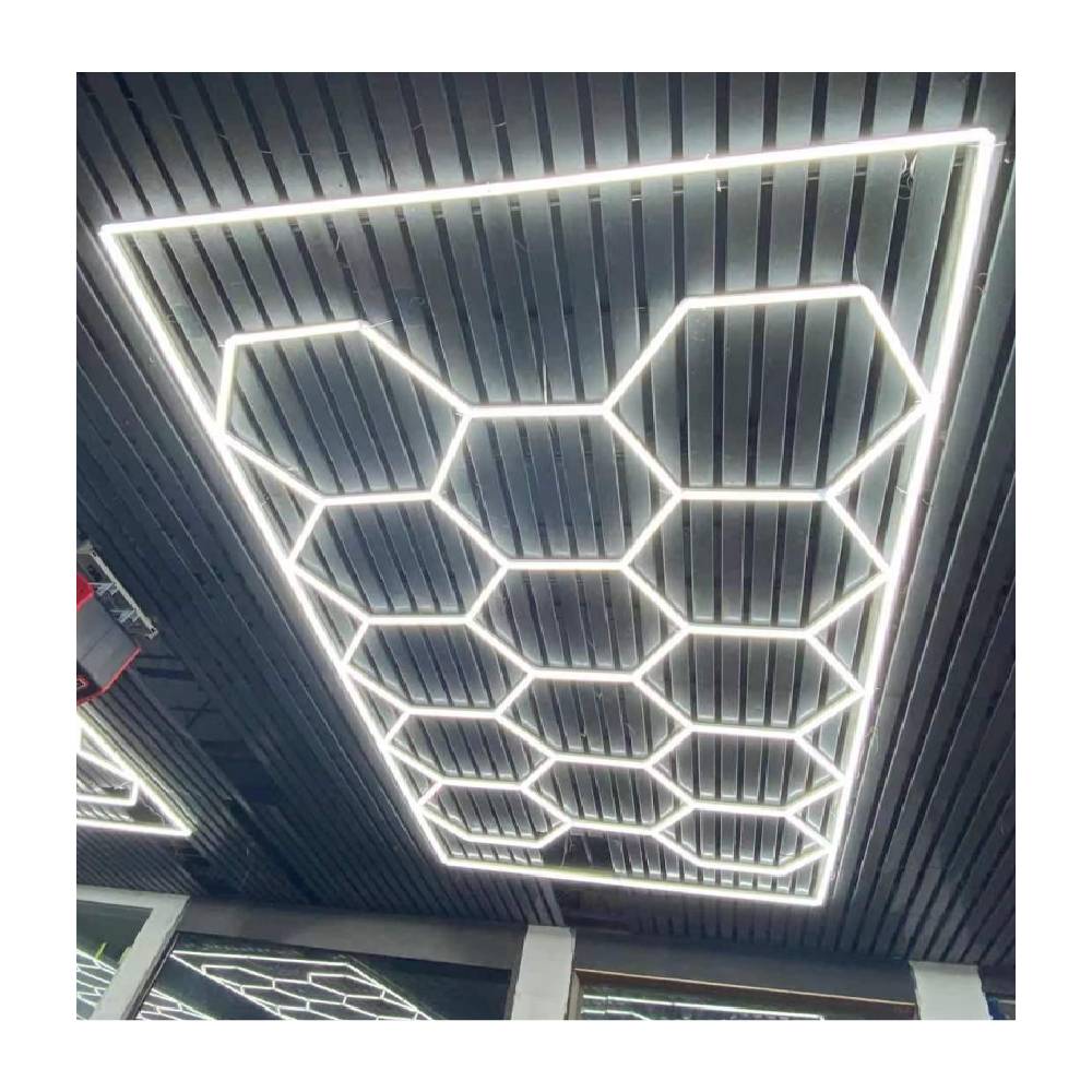 LED Hexagon Honeycomb Lights 672w 14 Hexagon Garage Light with Frame, 6500K for Auto Beauty Shop, Car Detailing Shop