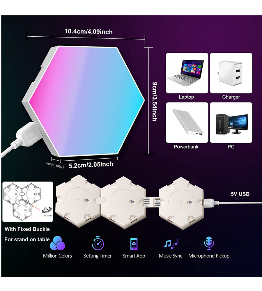 New Style Smart RGB Hexagonal Light Multi Color DIY Led Hexagonal Modular Lighting Gaming Led Lights