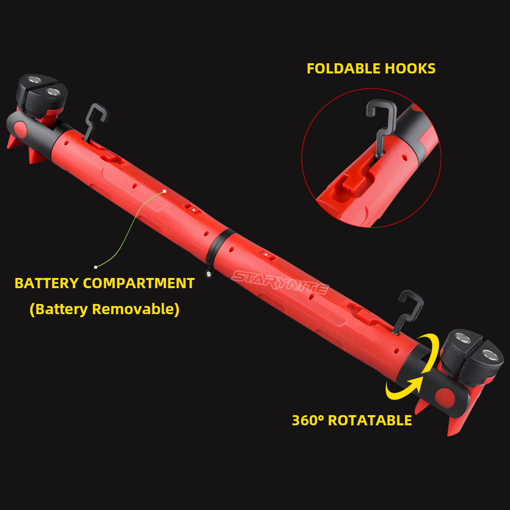 STARYNITE Rechargeable Cordless Led Underhood Work Light in Split Structure with Clips Hooks Magnets for Car Repair Inspection