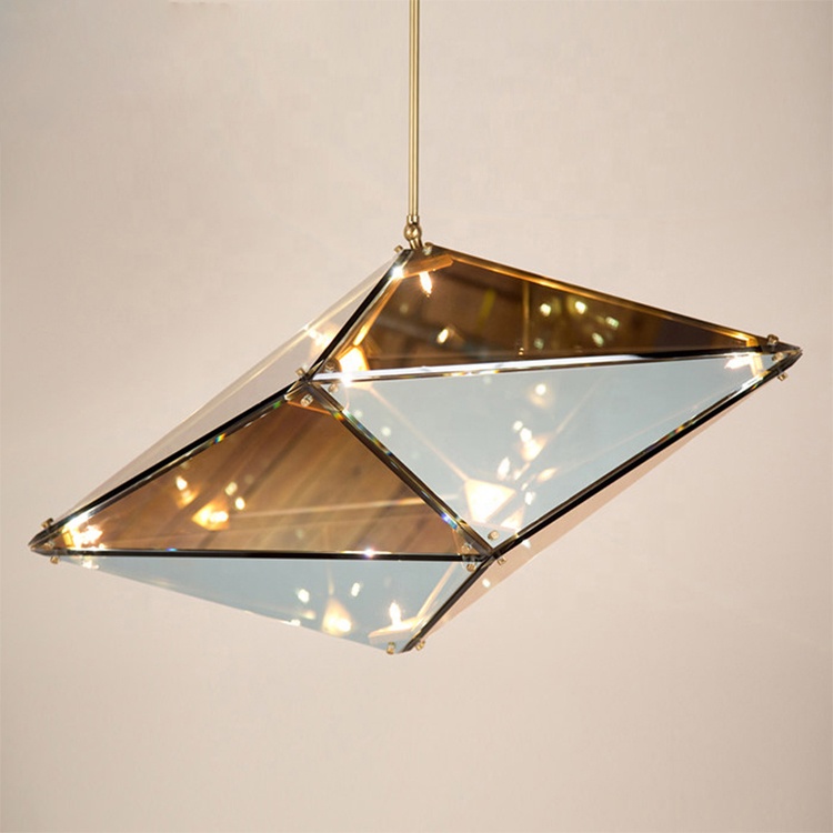 Modern Simple Polygon Hanging Pendant Lamp Amber Glass Pendant Lights for Restaurant