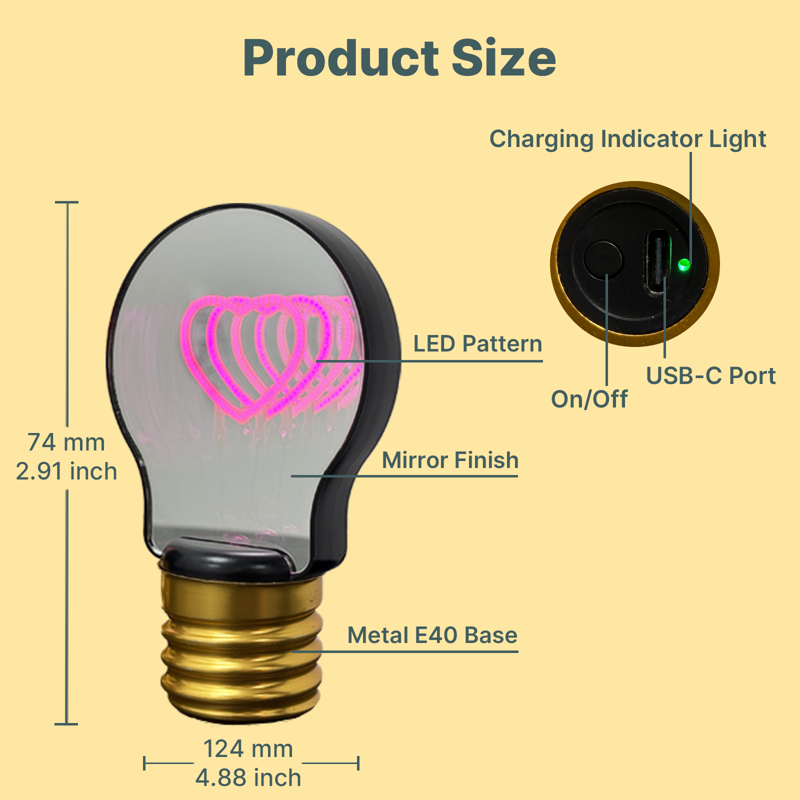 New Style Lamp Infinity Tunnel Light Heart Rainbow Star LED Mirror Bulb Rechargeable USB-C Light Gift for Decorative Purposes