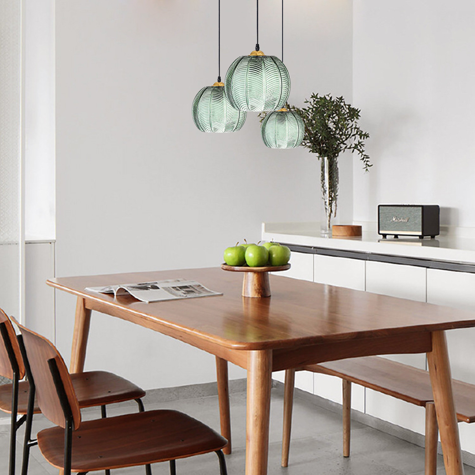 MY-Nordic Postmodern Living Room Dining Room Pendant Light, Creative Simplicity, Dark Green Leaves, LED Hotel Study Light
