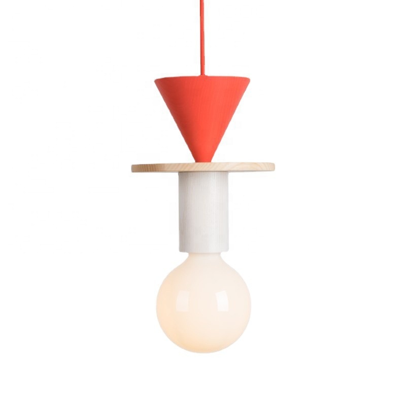 Modern Minimalist Solid Wood LED Pendant Light Geometric Design Ceiling Chandelier for Dining Room Bedroom Home Lighting