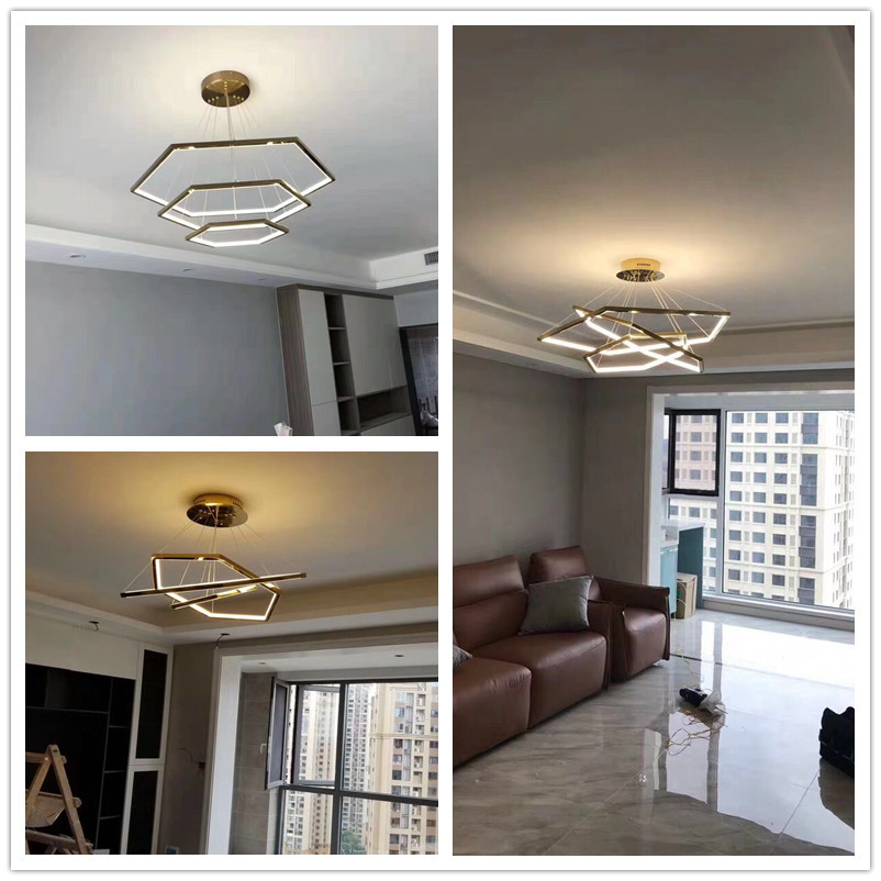 Circle Ceiling Light Modern Hanging Chandelier Geometric Polygon Pendant Light LED Stainless Steel