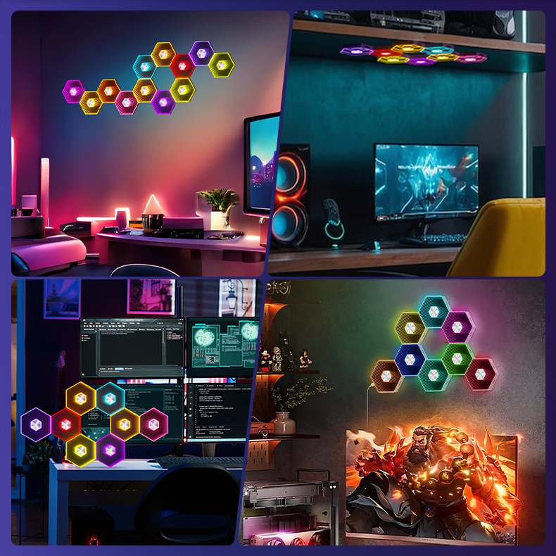 Modern DIY Geometry Night Light Wall Lamp 16 Million Colors Changing LED Smart APP Control USB Hexagon Lights for Bedroom Gaming