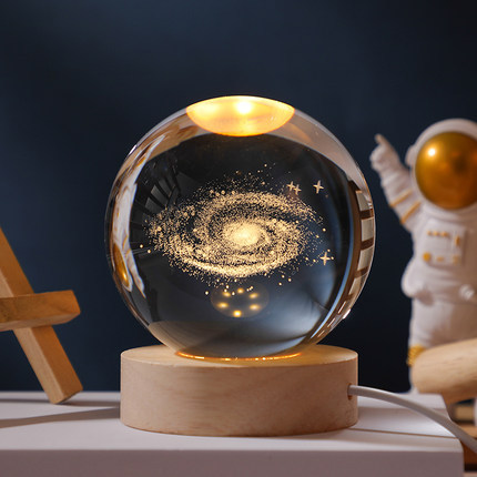 Large 60mm 3D Galaxy Sphere Ball Night Lamp Custom Laser Engraved LED Light With Wooden Base Carved Crafted Luxury Home Decor