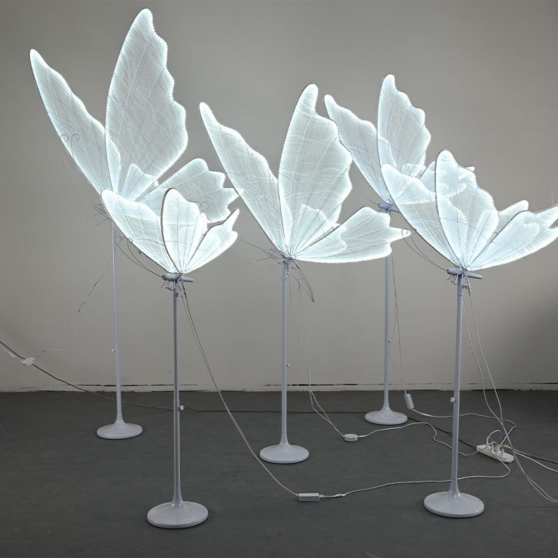 White Butterfly LED Waterproof IP55 Rated Adjustable Height Romantic Hanging Floor Lamp Premium Wedding Ceiling Decoration