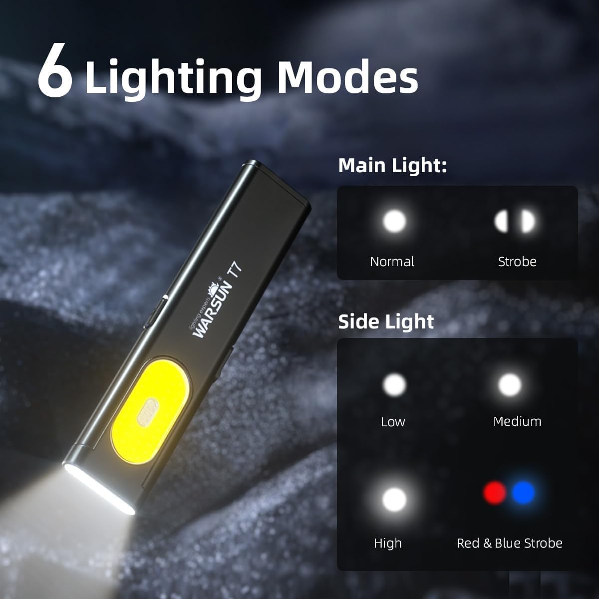 WARSUN New T7 500 Lumen Mini Portable Outdoor Rechargeable LED Torch Light Waterproof Magnetic Grip Work Pocket Flashlight