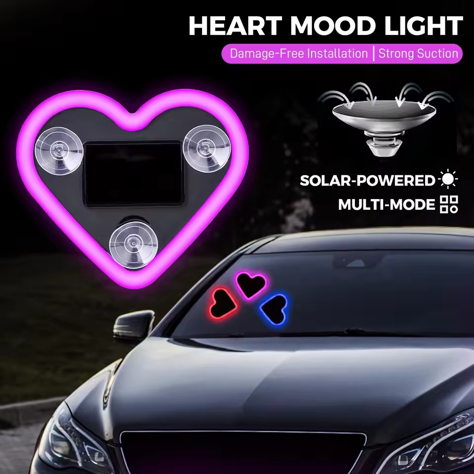New Solar Triangle Window Heart-shaped Luminous Ambient Light Interior Wiring Free LED Ambient Light