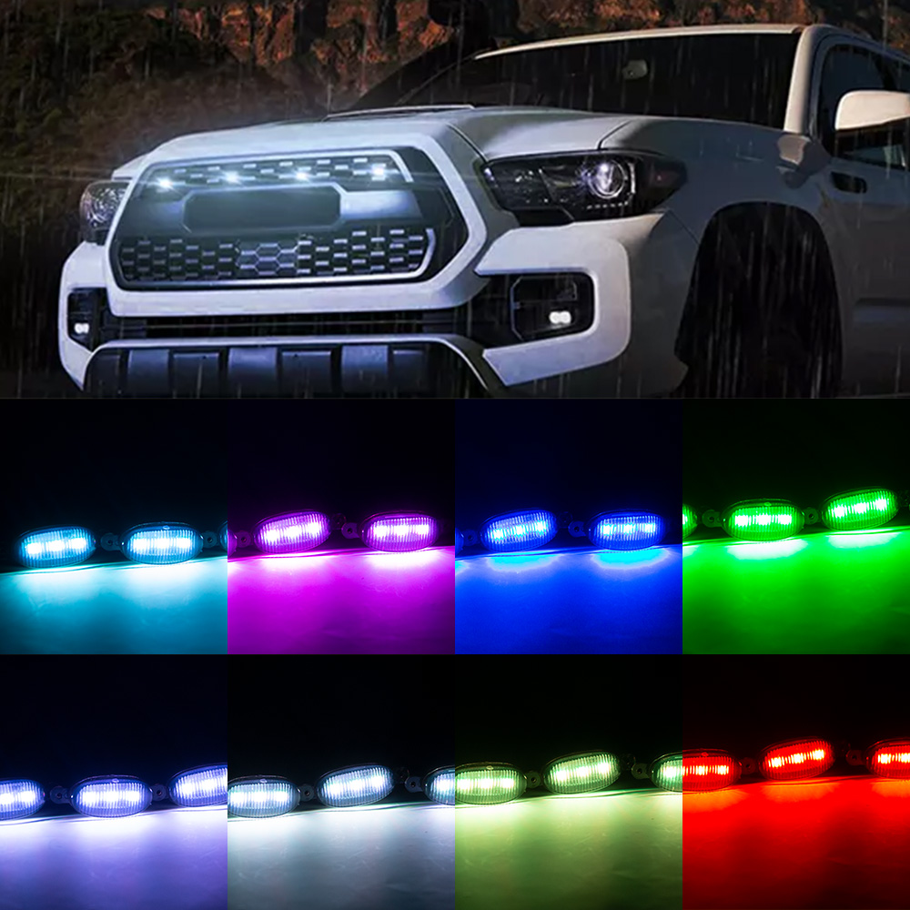 RCJ Car RGB LED Yellow Central Grid Warning Light 12V 6W Suitable for Auto Grille Decoration Lamp Daytime Fog Light
