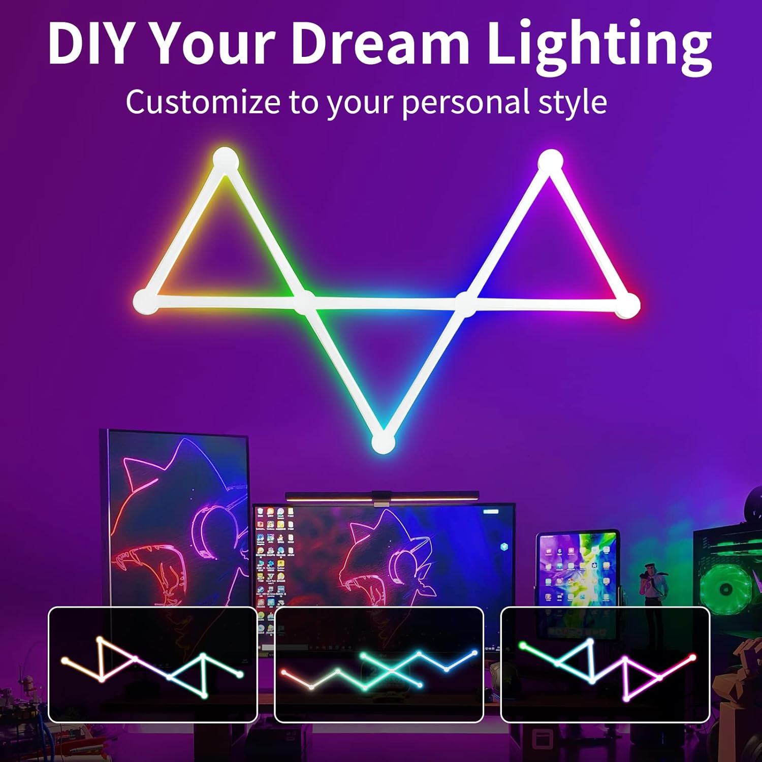 Smart 9 Line Glide Lively Creative Light Bar LED RGB DIY Geometry Splicing Wall Gaming Light With Music Sync
