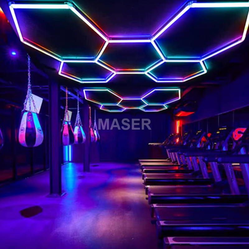 Customized 6500K Rgbic Hexagon LED Lights Honeycomb Nightclub Ceiling Light for Car Detailing Gym 5 Grid System