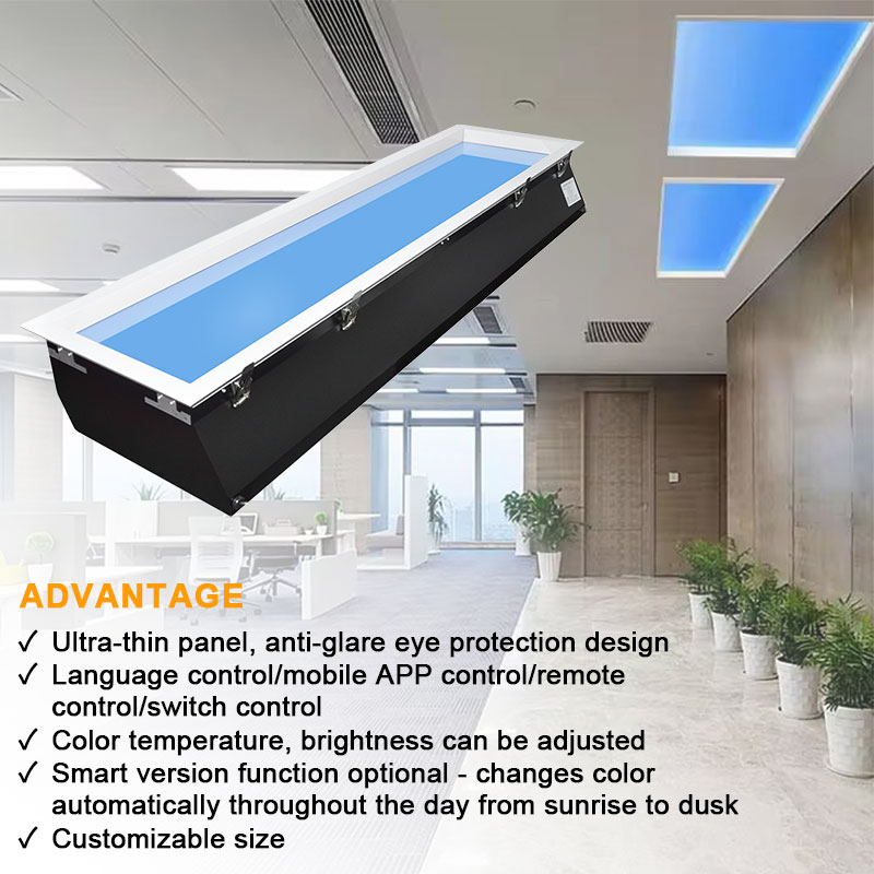BBIER Indoor Artificial Sunlight Hight CRI Lamp Recessed Blue Sky Rooflight Faux LED Ceiling Virtual Skylight Panel Light