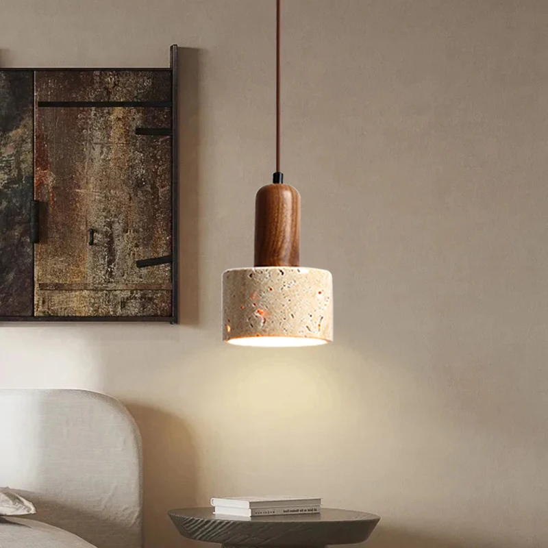 Popular Wabi Sabi Beige Stone LED Pendant Light with 2-Year Warranty Restaurant Decor Dining Kitchen Island Droplight Travertine