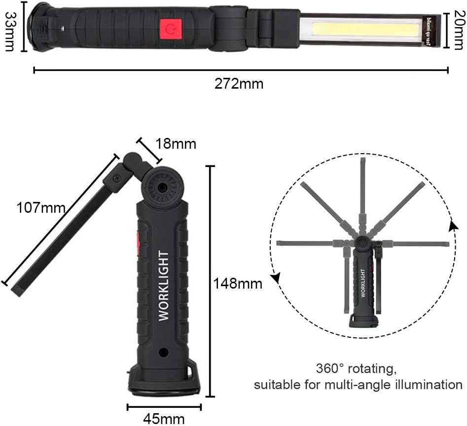 New Handheld Maintenance Light Foldable Magnetic Suction Cob Usb Rechargeable Abs Camping Led Torch Working Lights Flashlights