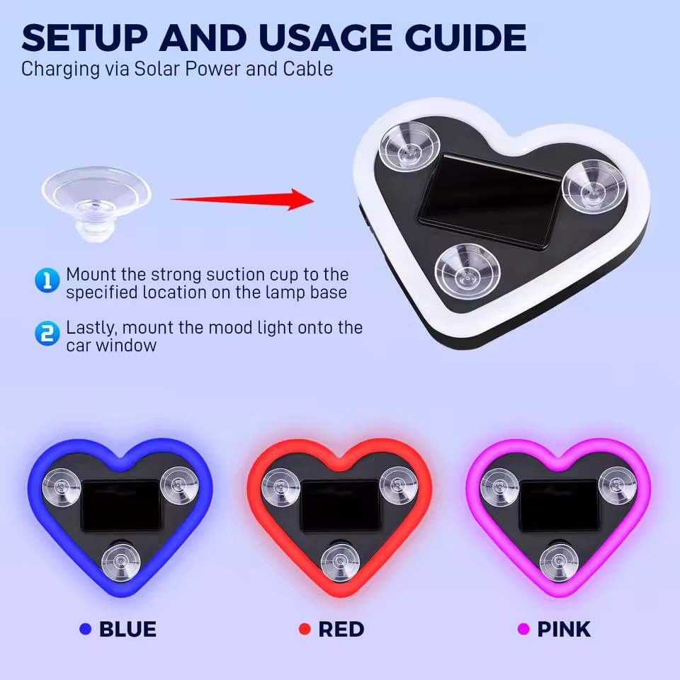 New Solar Triangle Window Heart-shaped Luminous Ambient Light Interior Wiring Free LED Ambient Light