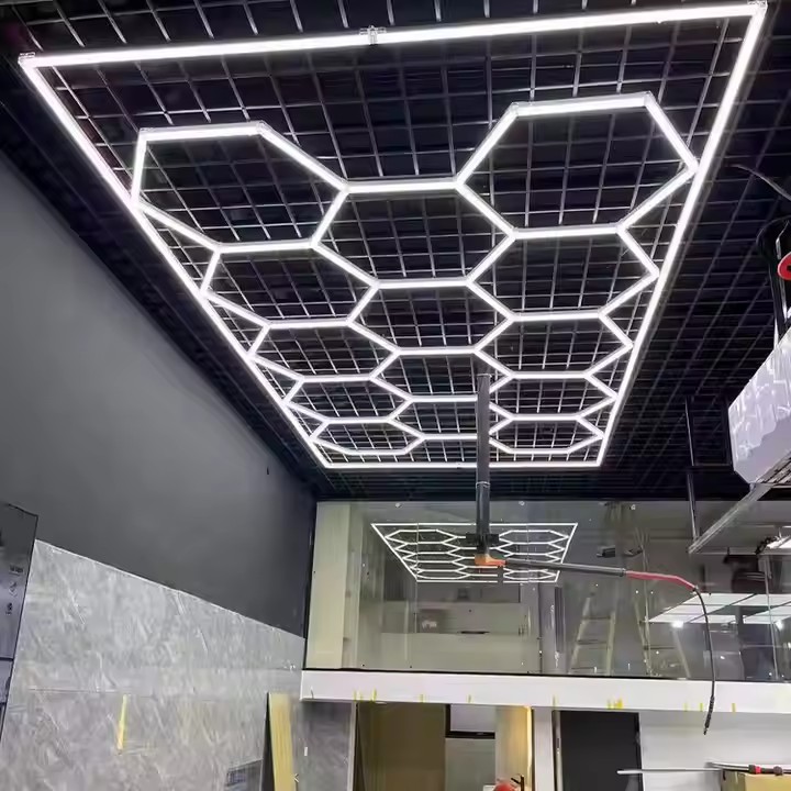 Hexagonal LED Light Garage roof Car Workshop Honeycomb Lights Automotive LED Working Detailing RGB Ceiling Lights