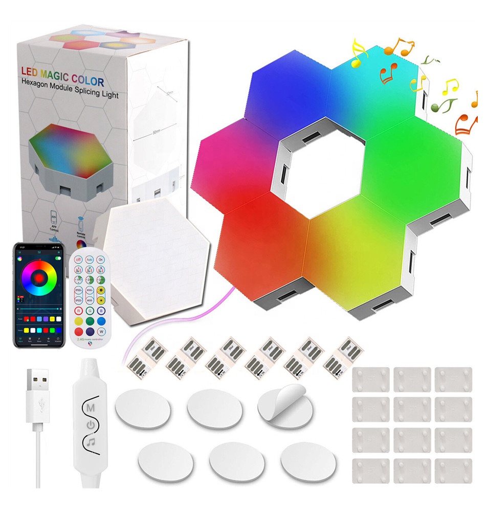 New Style Smart RGB Hexagonal Light Multi Color DIY Led Hexagonal Modular Lighting Gaming Led Lights