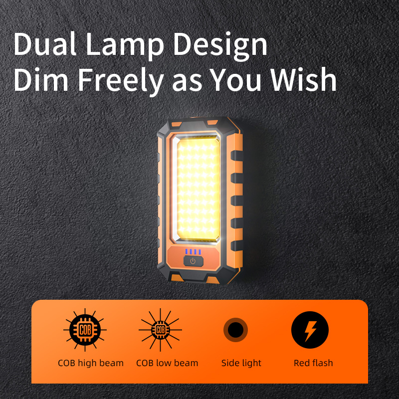 Rechargeable COB LED Waterproof Underhood Work Light with Hooks Magnetic Base Portable Dimmable for Car Repair Garden Use