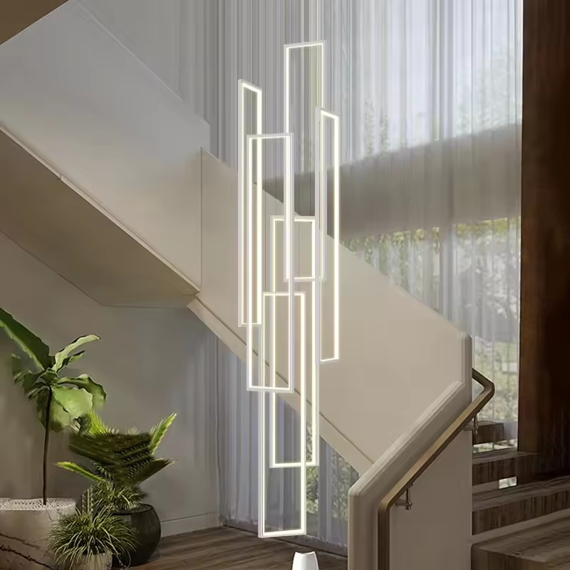 Stairs Hotel High Ceiling Pendant Lights Geometric Modern Long Staircase Customized Acrylic Chandelier for Hall