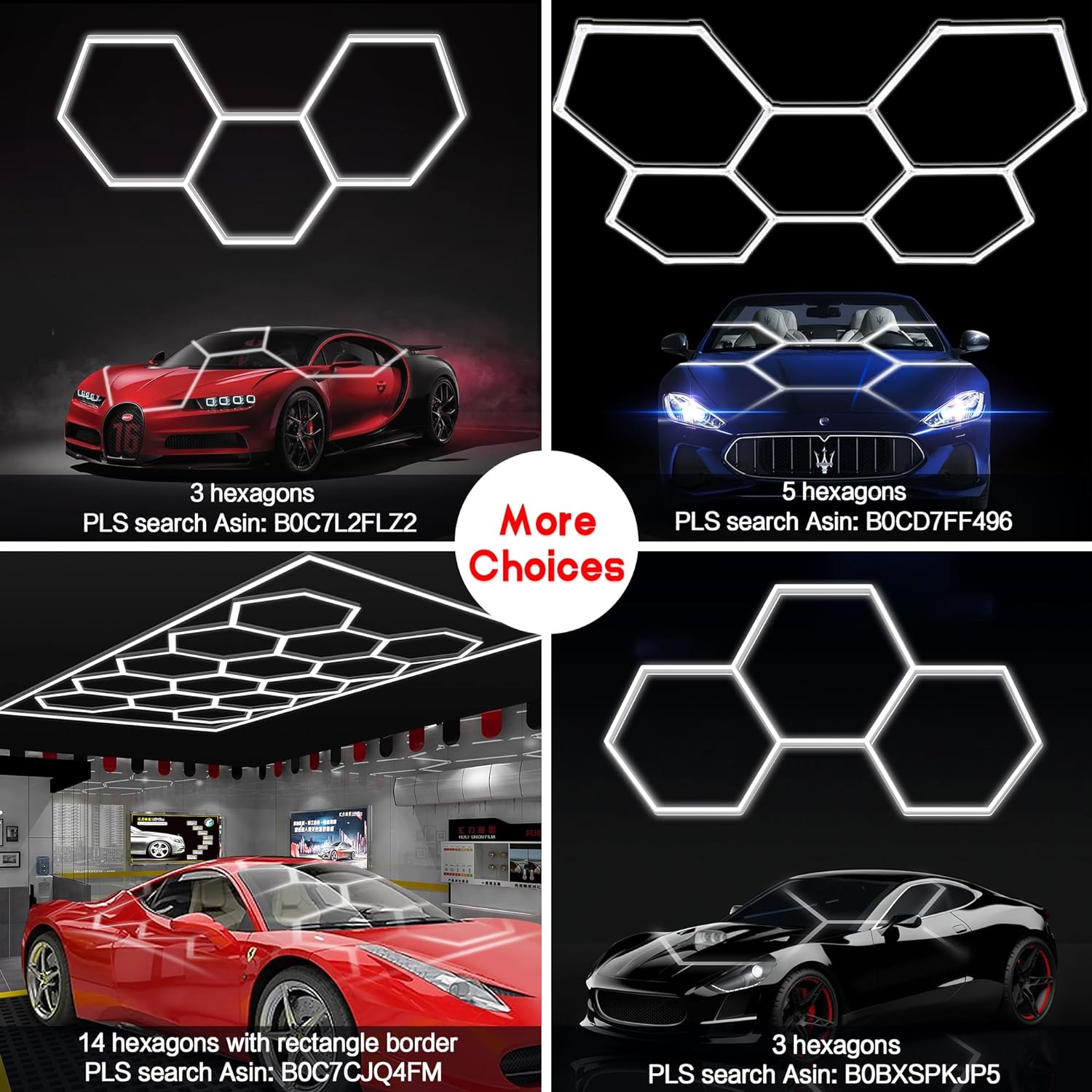 Car Detailing LED Light 14 Grid Hanging Hexagon Ceiling Lights 110w-240w 6500K White for Workshop Gym Garage Hexagonal Light