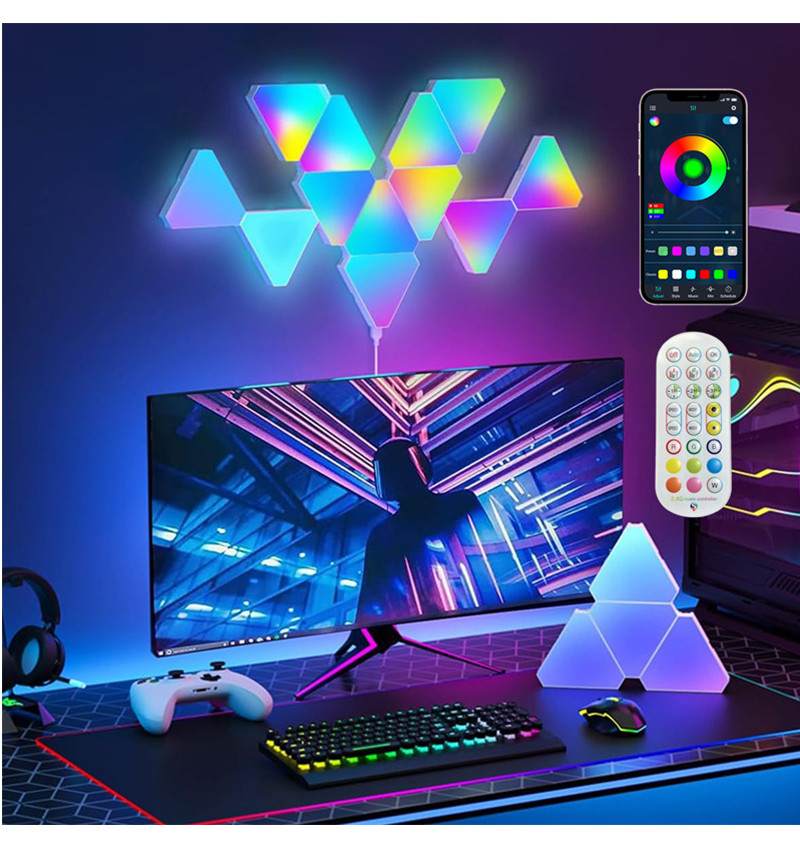 Factory Direct LED RGB Triangle Wall Light Remote APP Controls Music Sync Gaming Triangle LED Lights Panels