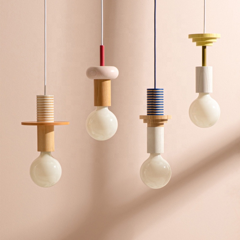 Modern Minimalist Solid Wood LED Pendant Light Geometric Design Ceiling Chandelier for Dining Room Bedroom Home Lighting