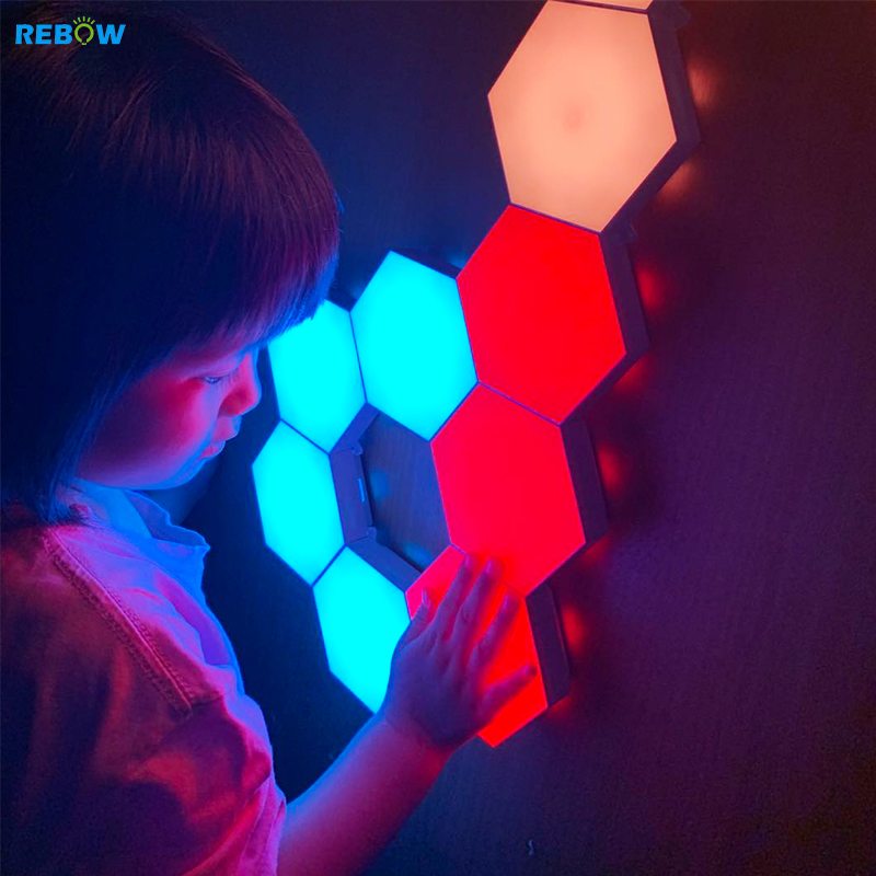 Rebow Large Stock DIY Modern Nordic Minimalist Touch Honeycomb RGB Led Indorr Hexagon Night Light