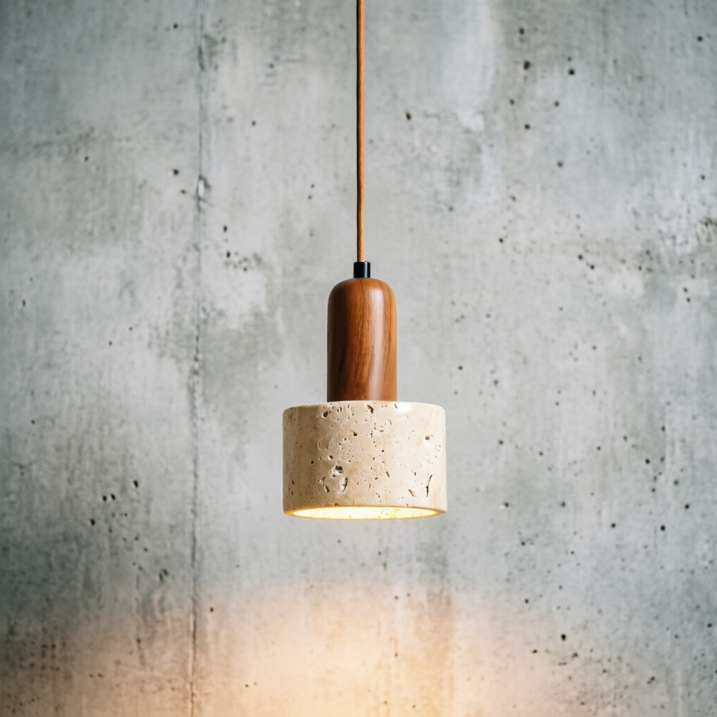 Popular Wabi Sabi Beige Stone LED Pendant Light with 2-Year Warranty Restaurant Decor Dining Kitchen Island Droplight Travertine