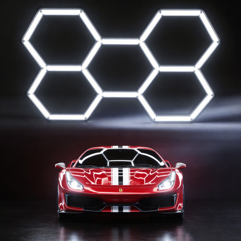 Garage Hexagon LED Light Dimmable 220V High Brightness 6000K Easy Install for Auto Repair Workshop Car Detailing Barbershop