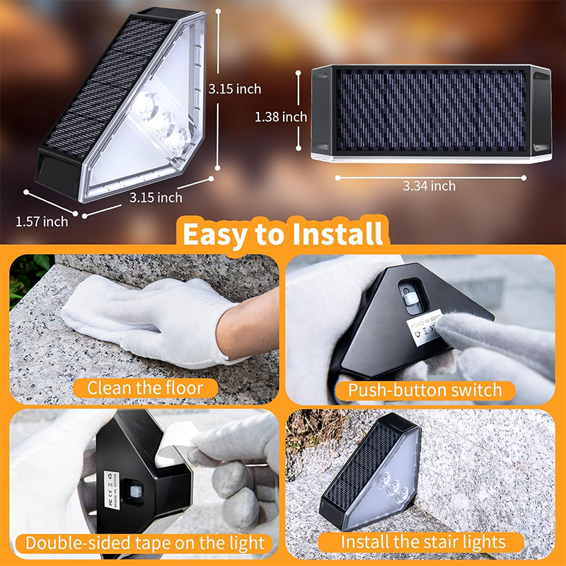 Solar Step Lights Outdoor Triangle Stair Light Warm White Waterproof Deck Lighting for Outside Steps Stair Patio