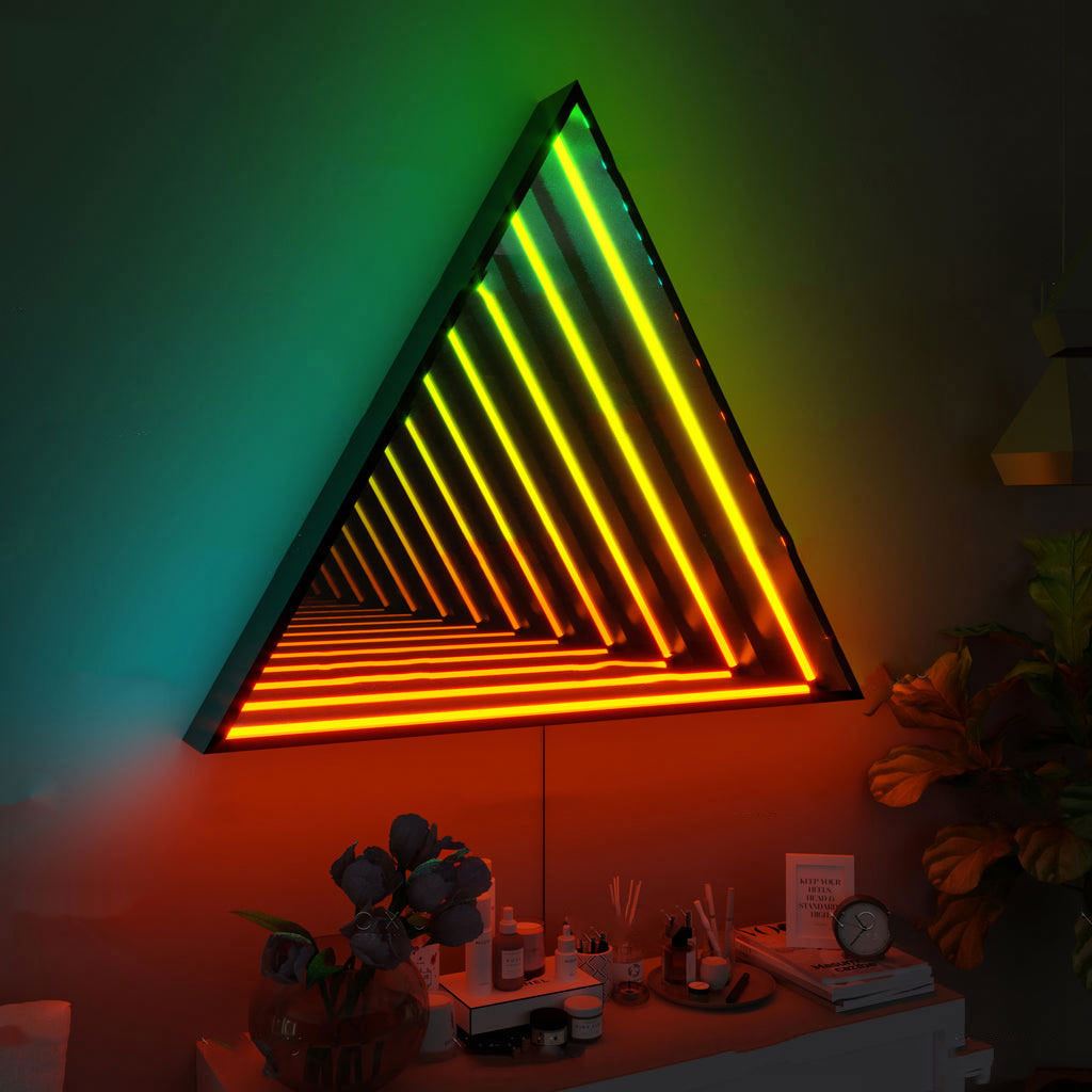 Tiktok Hot Selling 50CM LED Modern Design RGB Triangle Atmosphere Wall Light Living Room Bedroom Infinity Mirror Lamp