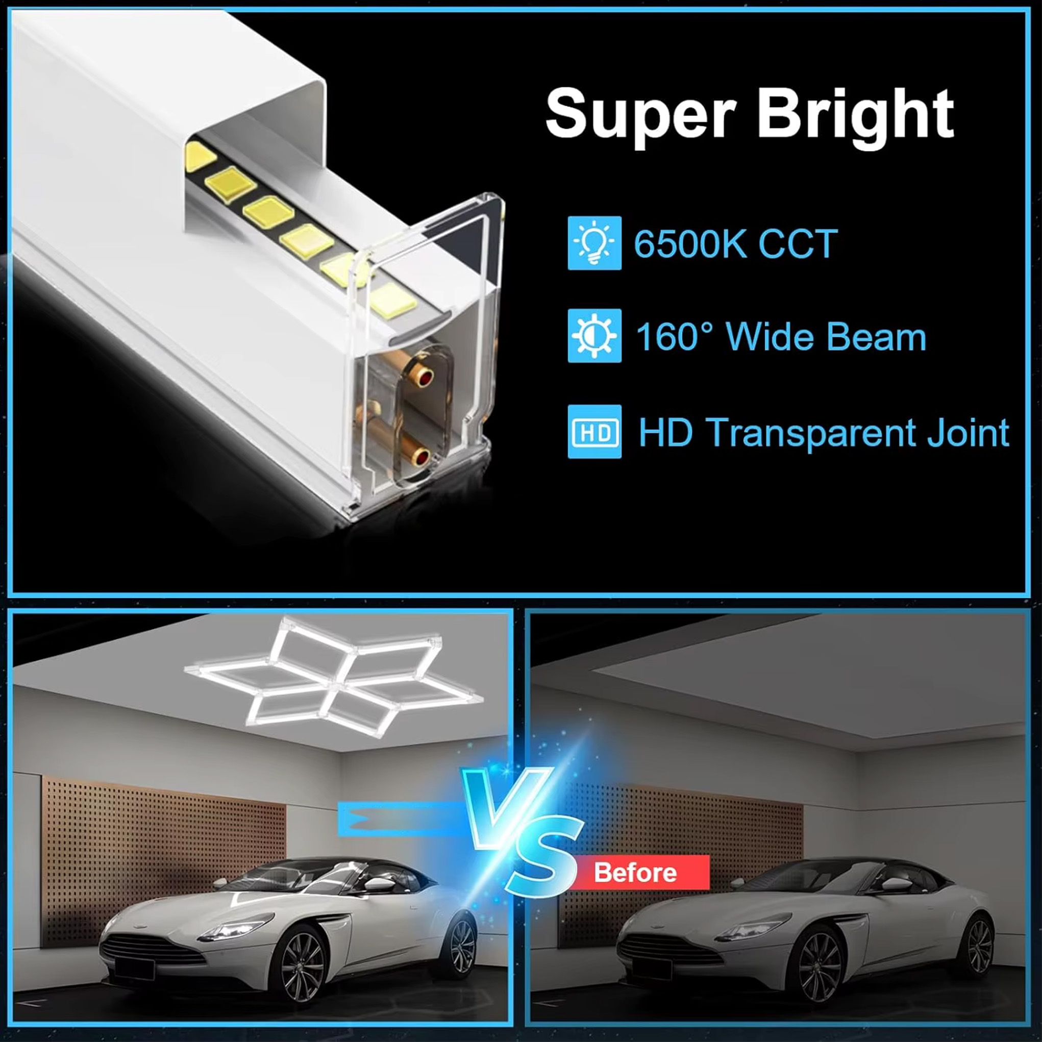 Hexagram Garage Lights 6 Rhombus 180W 15120LM 6500K Super Bright LED Ceiling Light for Garage Workshop Gym Car Detailing