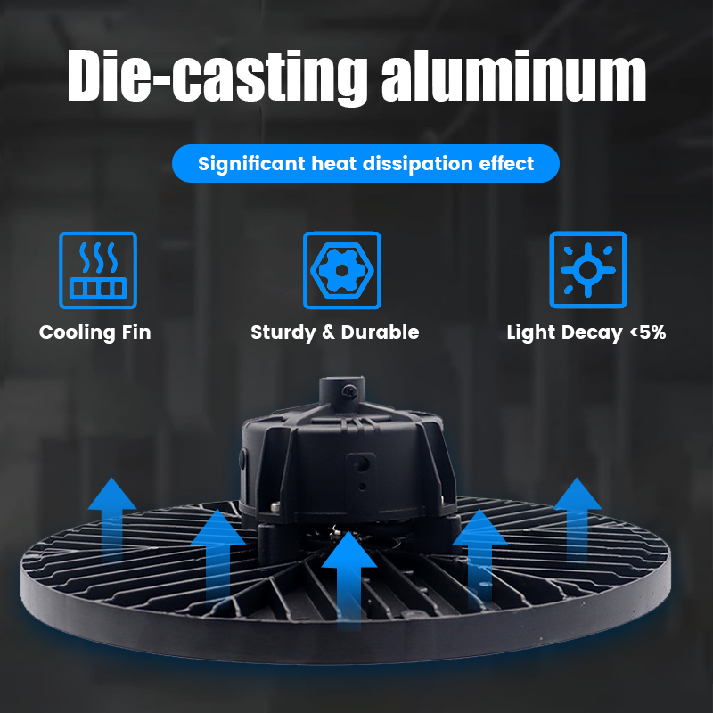 IP65 Aluminum High Bay Light 50W-250W UFO for LED Industrial Lamp Adjustable Power for Warehouse Workshop &amp; Garage