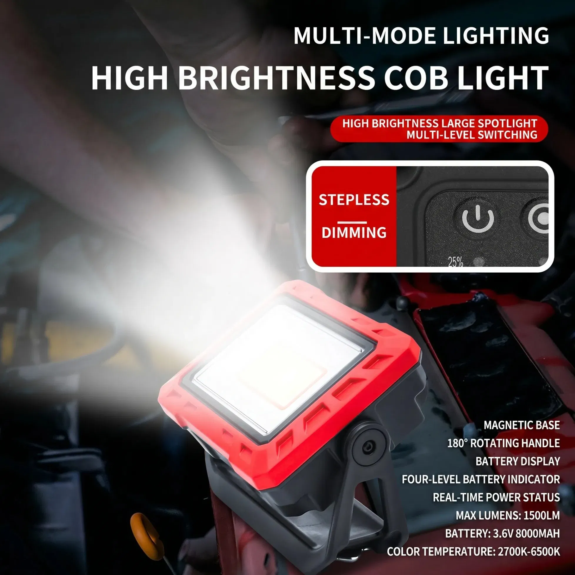 2000lumens High Power Flood Work Light for Inspection Light Car Repair Work Lighr with Strong Magnet and Hook Portable Flood Work Light