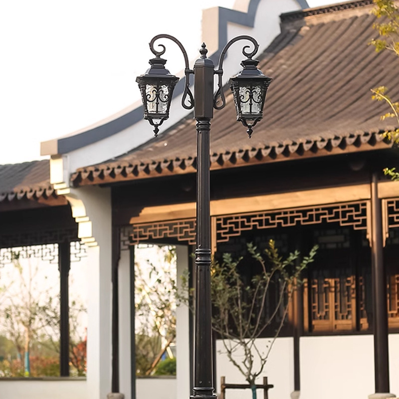 European-style Double-headed LED Solar AC Aluminum IP65 Waterproof Antique Street 3m Outdoor Retro Garden Octagonal Courtyard