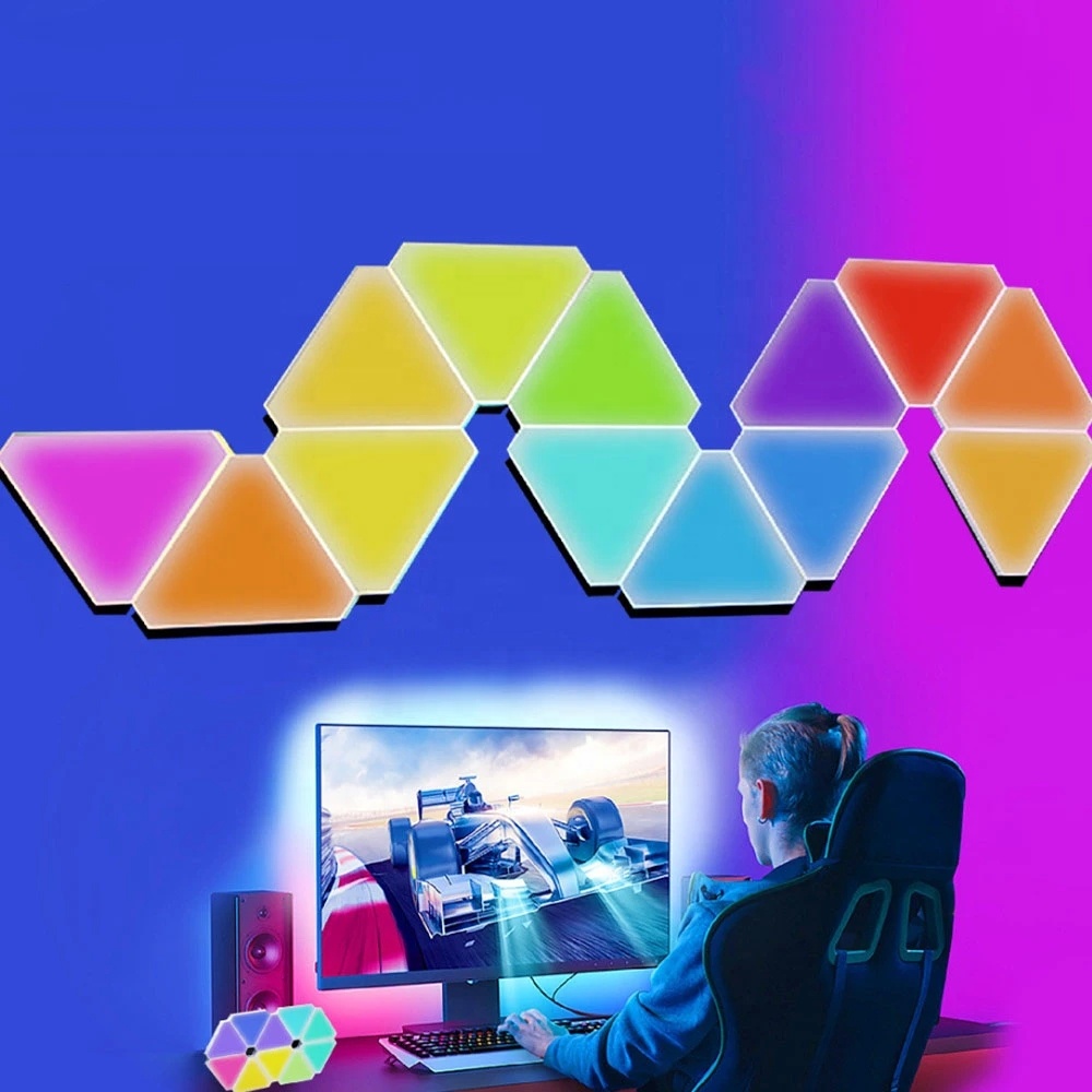 For APP Modern White Triangle Lights Panels LED Smart Control Game Sync RGB Voice Control Google Alexa LED Light Panel
