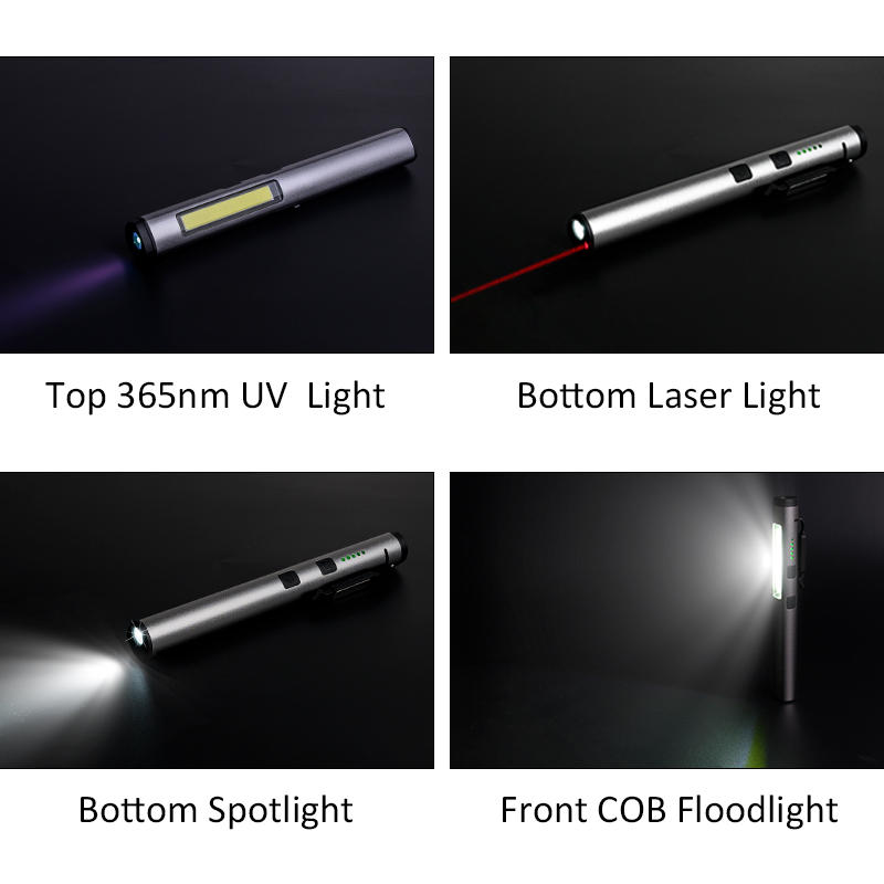USB Rechargeable UV LED Flashlight Multifunctional Laser Pen Torch Light With Indicator Magnetic Pocket Handheld Work Light