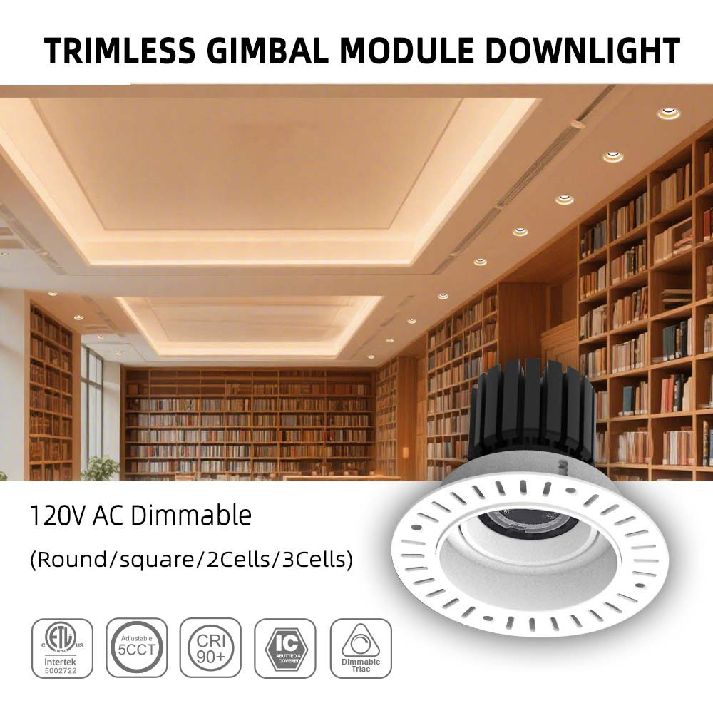 3 Cells 5CCT Tunable LED Modular Downlight 30W Trimless Adjustable High CRI Recessed Gimbal Lighting Fixture