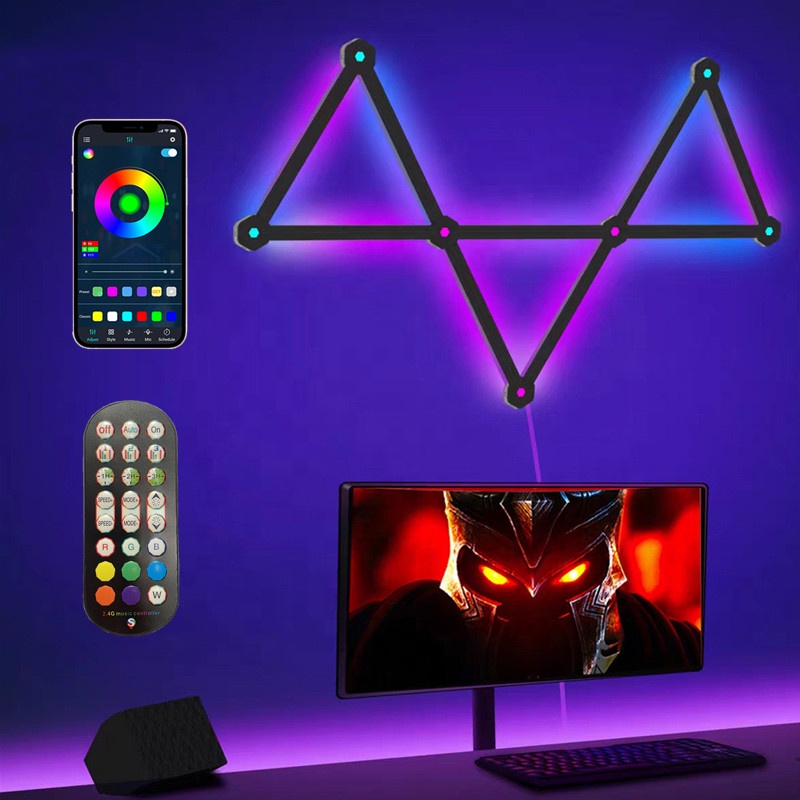 9 Lines Black Smart WiFi App Control RGB LED Wall Light Lines Music Sync LED DIY Geometric Splicing Game Lights