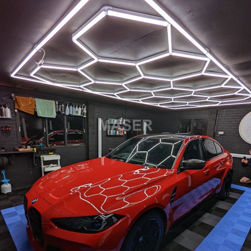 High Brightness LED Hexagon Light 3CCT Dimmable Garage Hexagon LED Lights for Car Detailing Car Wash Station 15 Grid System