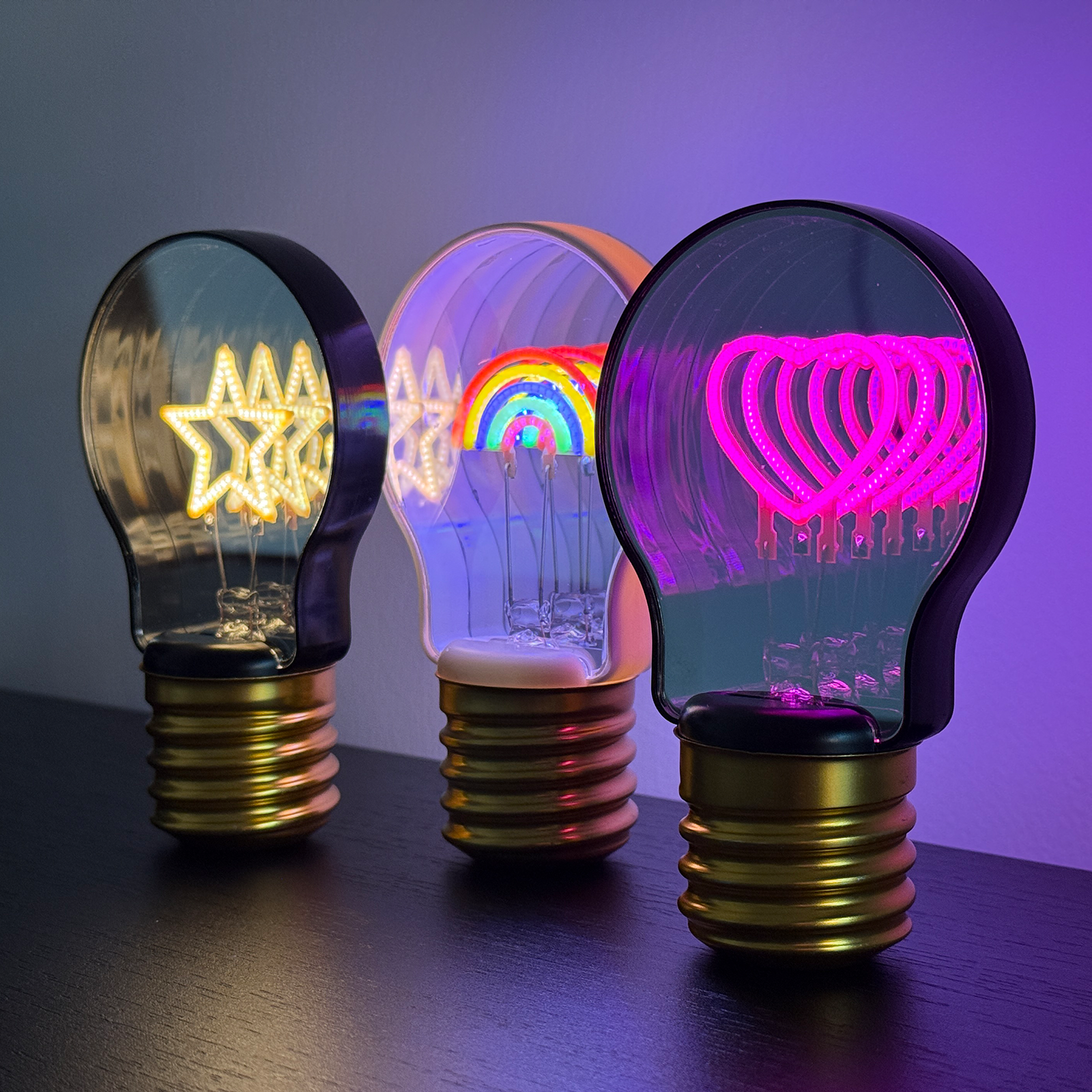 New Style Lamp Infinity Tunnel Light Heart Rainbow Star LED Mirror Bulb Rechargeable USB-C Light Gift for Decorative Purposes