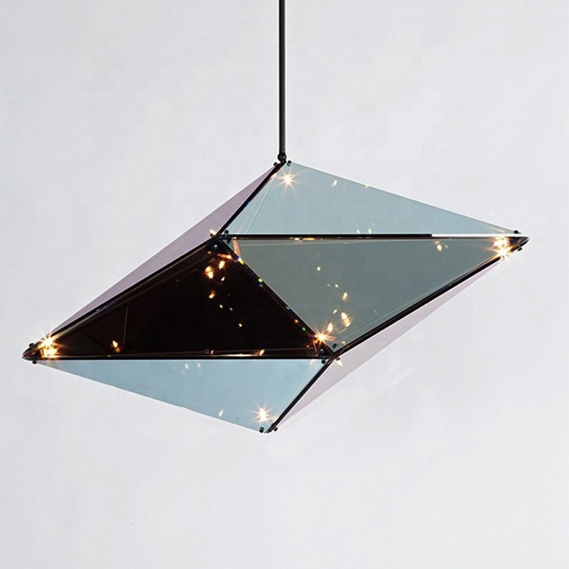 Modern Simple Polygon Hanging Pendant Lamp Amber Glass Pendant Lights for Restaurant