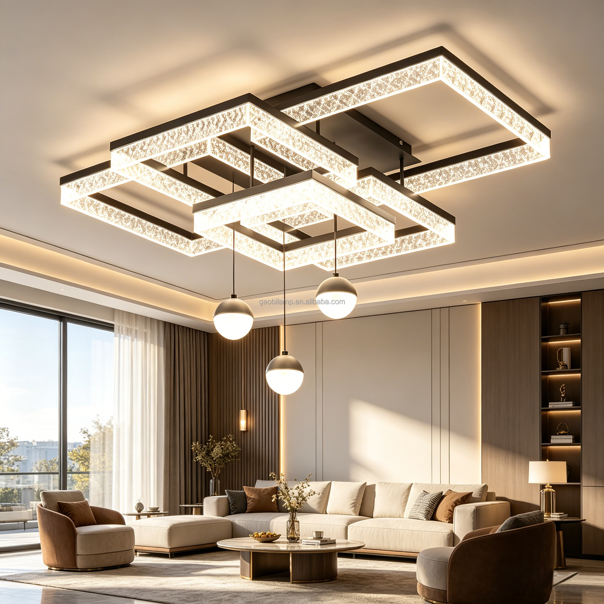 Modern Luxury LED Ceiling Light Geometric Square Ceiling Lamp Decoration Dimmable Home Lighting for Living Room