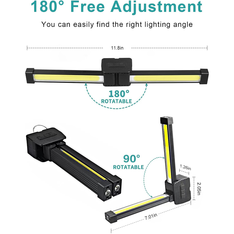 USB Rechargeable Gear Dimmable Gym Lamp Magnetic COB Work Light with 180 Degree Folding for Posing Handheld Work