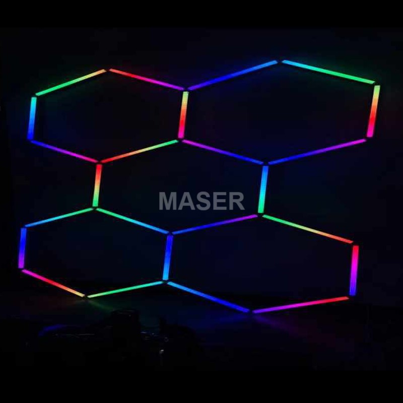 Customized 6500K Rgbic Hexagon LED Lights Honeycomb Nightclub Ceiling Light for Car Detailing Gym 5 Grid System
